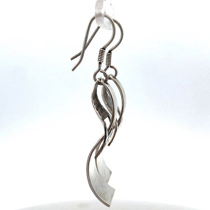 Taxco 925 Sterling Silver Hammered Polished Modernist Triangle Dangle Earrings