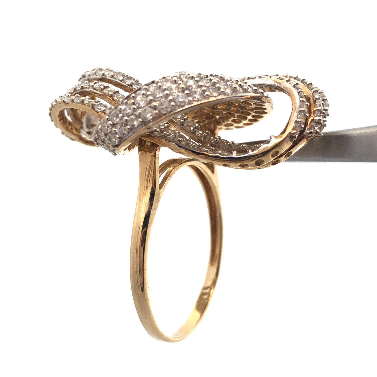 10k Yellow Gold Cubic Zirconia Knot Statement Cocktail Ring