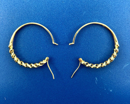 Retro 10K Yellow Gold Blue Topaz December Anniversary 2.ctw Hoop Earrings