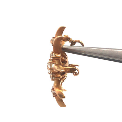 Designer Art Deco 14K Yellow Gold Diamond Pin Brooch Pendant