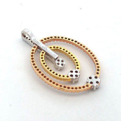 Designer 18K Yellow White Rose Gold Tri-Color Diamond Oval Statement Pendant
