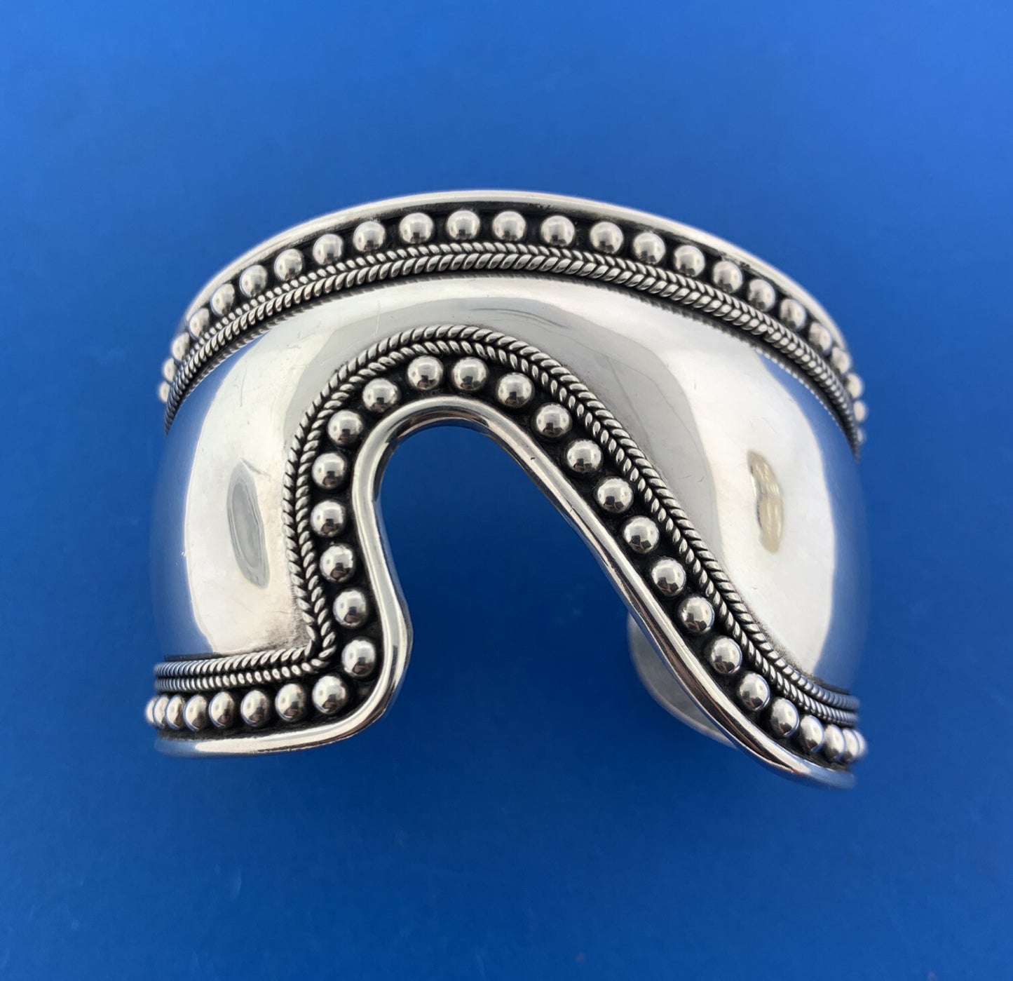 BA Suarti 925 Sterling Silver Rope Beaded Modernist Statement Cuff Bracelet
