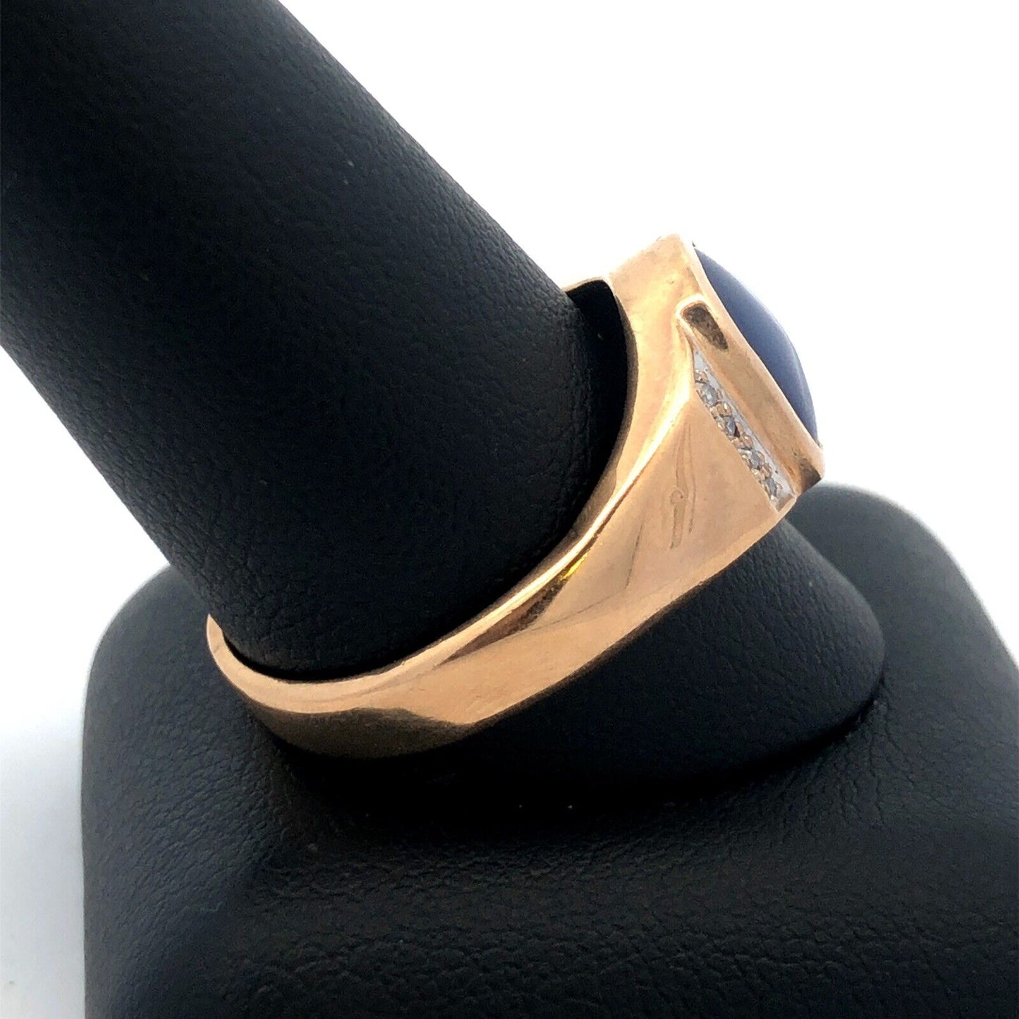 Vintage 10K Yellow Gold Blue Star Sapphire Diamond Unisex Statement Ring