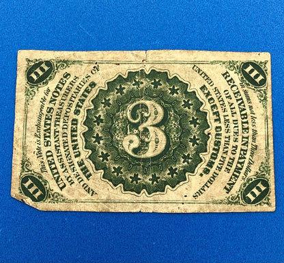 1864 3rd Issue 3 Cents Postage Fractional Currency Civil War Note Fr. 1227
