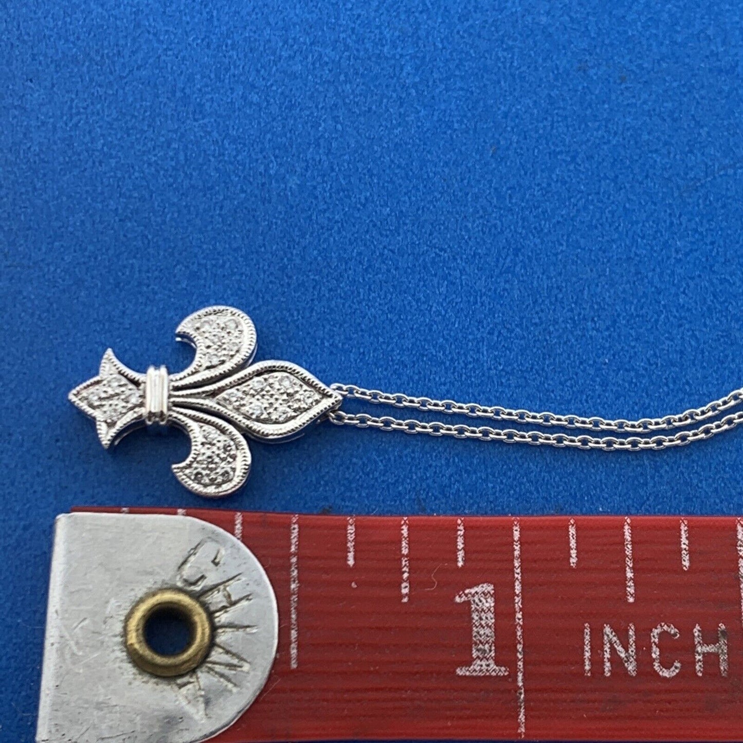 Designer BK 18k White Gold Round Cut Diamond Fleur De Lis 16.5" Chain Necklace