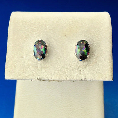 Designer Sterling Silver Oval Mystic Topaz November Anniversary Stud Earrings
