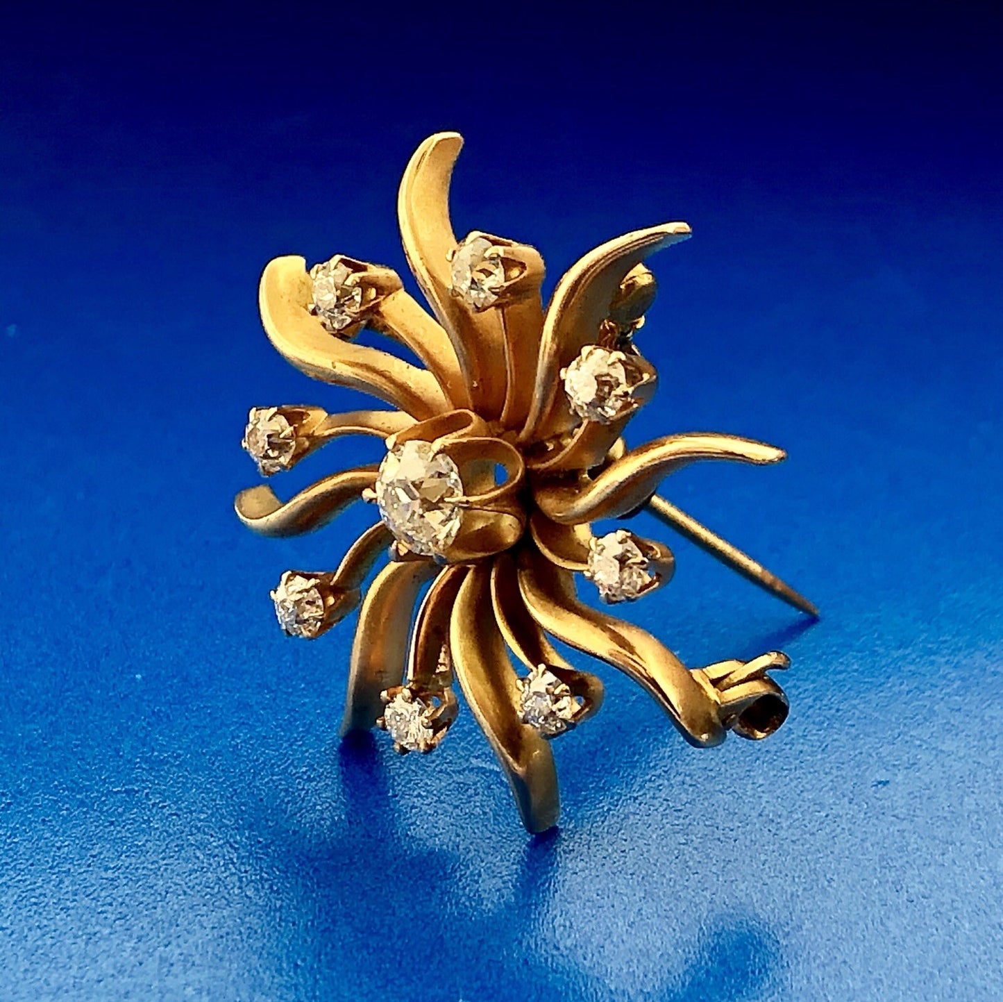 Designer Art Deco 14K Yellow Gold Diamond Pin Brooch Pendant