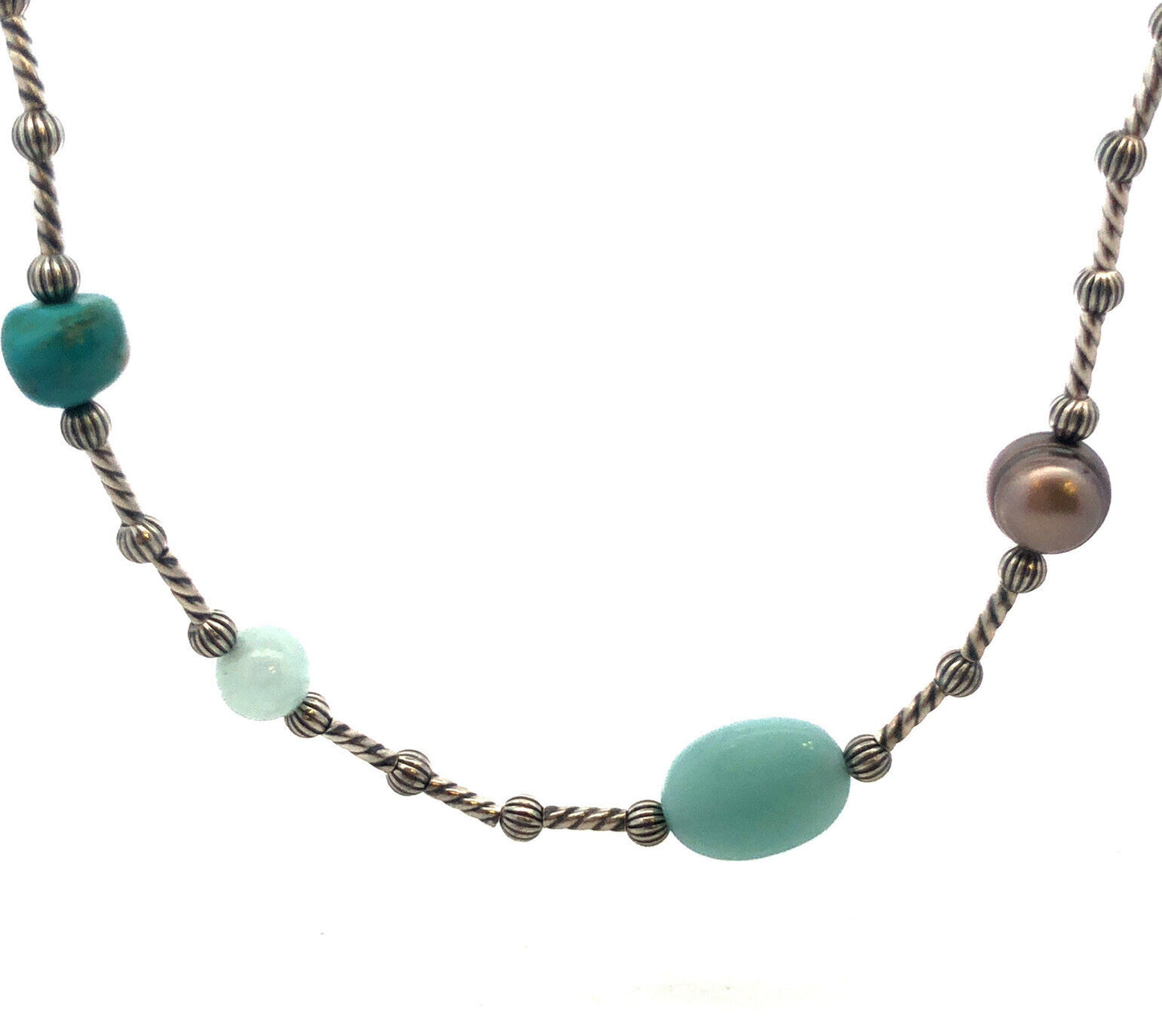 Native American Carolyn Pollack 925 Silver Turquoise Pearl Beaded Necklace