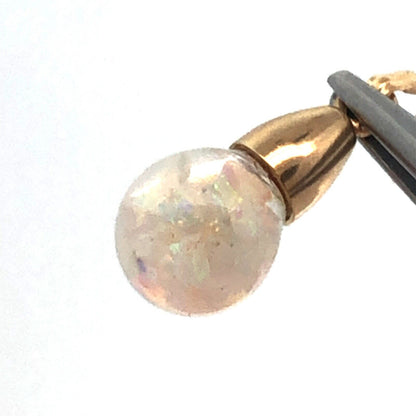 14K Yellow Gold Crushed White Opal Round Resin Charm Pendant