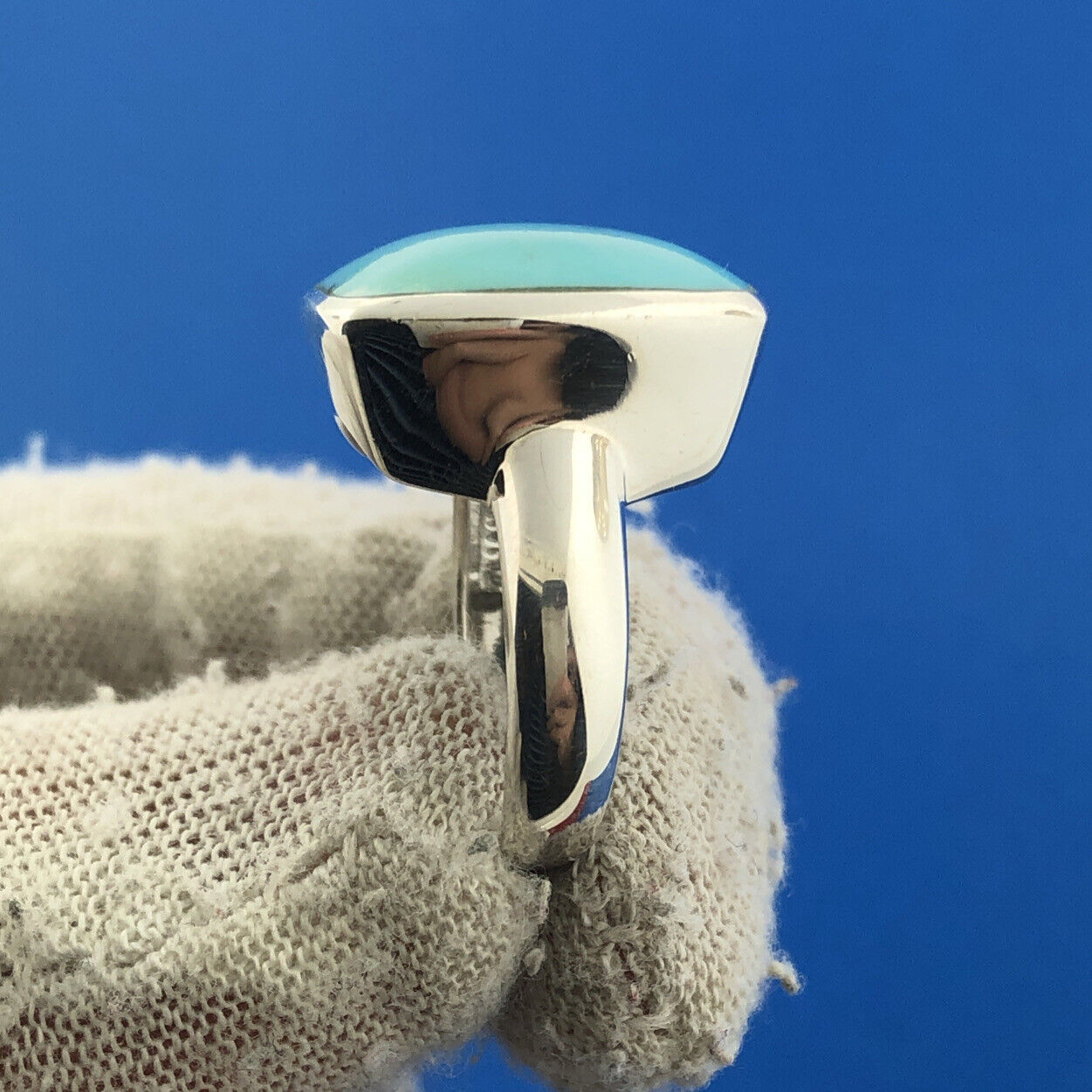 Stunning Sterling Silver 925 Cushion Cabochon Larimar Statement Ring Size 6