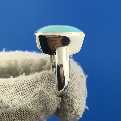 Stunning Sterling Silver 925 Cushion Cabochon Larimar Statement Ring Size 6