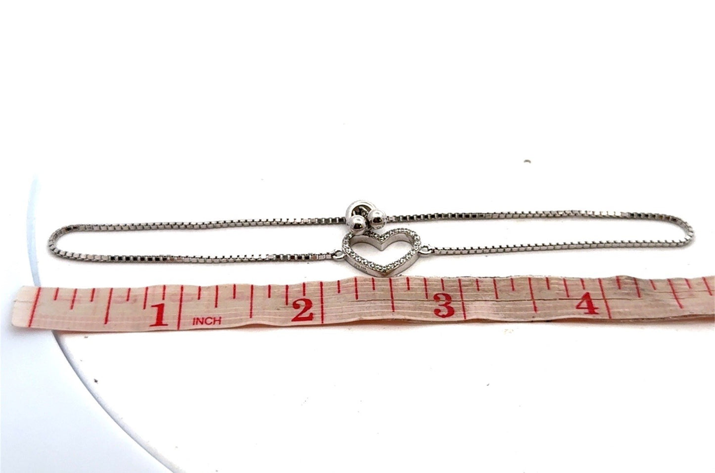Designer 925 Sterling Silver Open Heart Cubic Zirconia Box Chain Bolo Bracelet