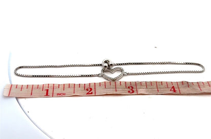 Designer 925 Sterling Silver Open Heart Cubic Zirconia Box Chain Bolo Bracelet