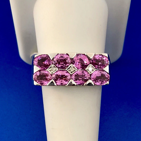 18k White Gold Pink Sapphire Ring with Diamond Accents Size 9