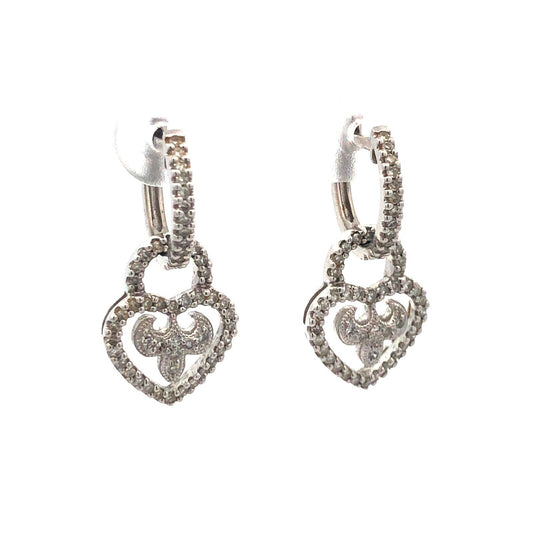 Michael Cristoff 18K  White Gold Diamond Fleur De Lis Heart Drop Dangle Earrings