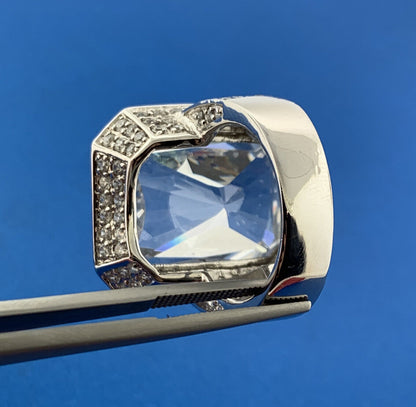 Designer Sterling Silver Cubic Zirconia Solitaire Halo Accents Statement Ring