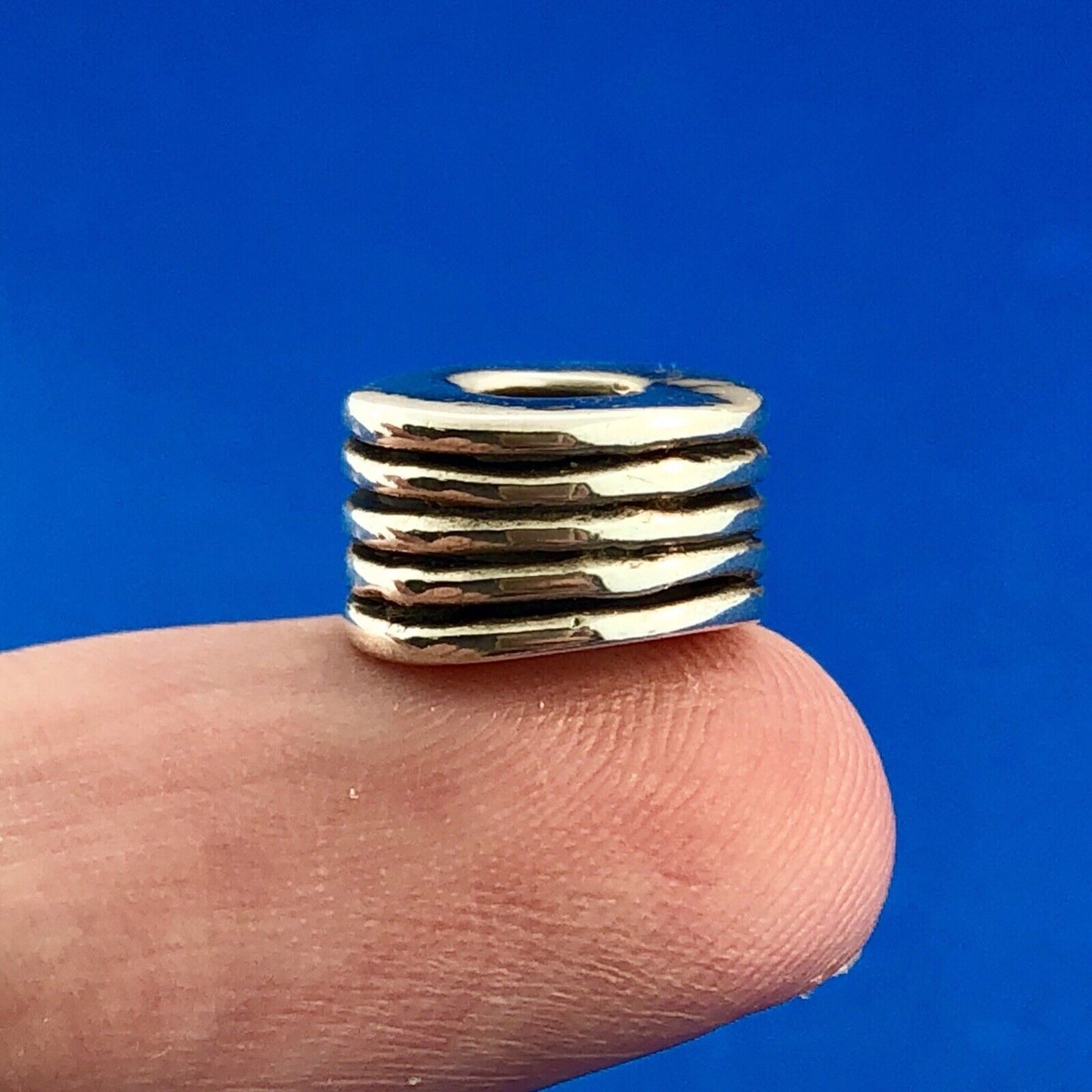 Designer SI 925 Sterling Silver Stacked Disc Tire Slide Bracelet Spacer Charm