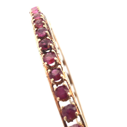 Vintage 14K Yellow Gold Round Ruby Open Scroll Hinged Cuff Bangle Bracelet