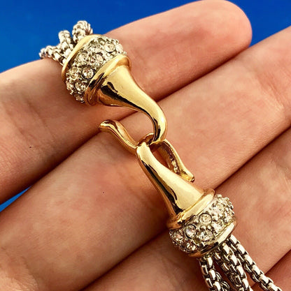 Ladies Silver Gold Tone Cubic Zirconia CZ Ball Station 5 Strand Fashion Bracelet