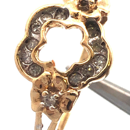 Estate Designer 10K Yellow Gold Diamond Floral Flower Sweetheart Sweet 16 Ring