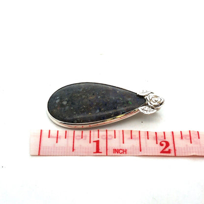 Vintage 925 Sterling Silver Pear Black Opal Flower Detail Statement Pendant