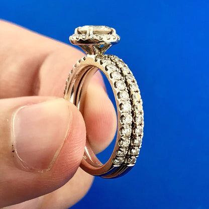 Designer Slyvie 18K White Gold Diamond Halo Band Classic Engagement Bridal Set