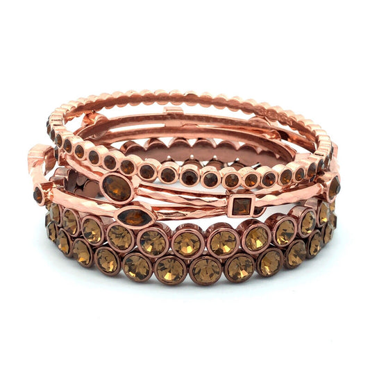 Graziano Bronze Copper Tone Brown Cubic Zirconia Set Of Five Bangle Bracelets