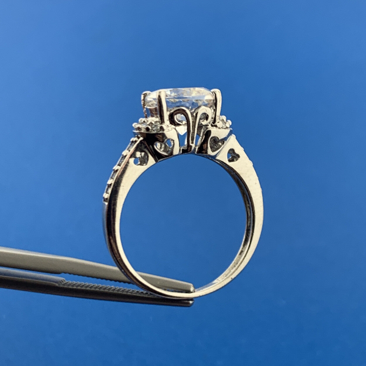 Estate FI Sterling Silver Cubic Zirconia CZ Solitaire Statement Engagement Ring
