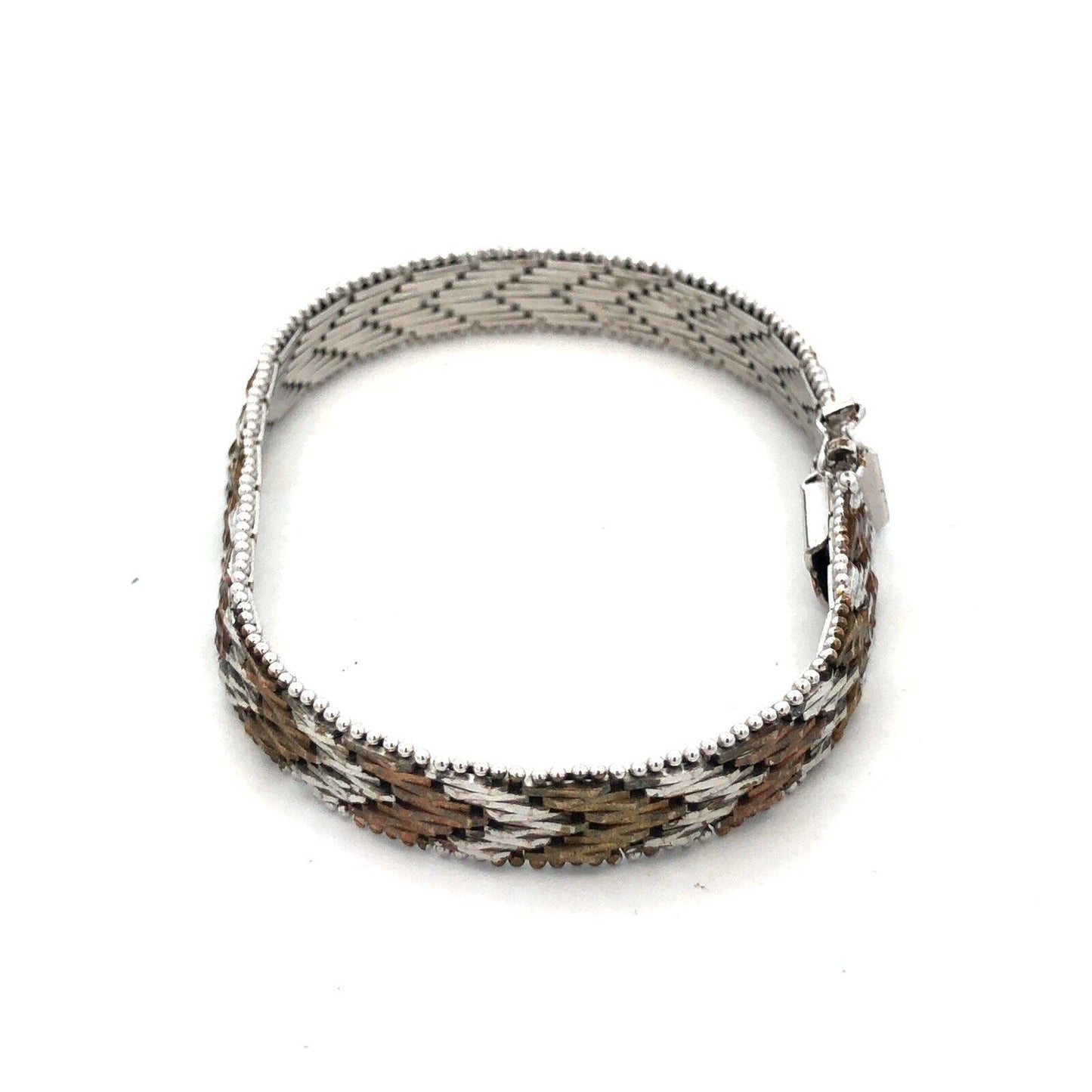 Designer 925 Sterling Silver Bronze Two Tone Herringbone Chevron Bracelet