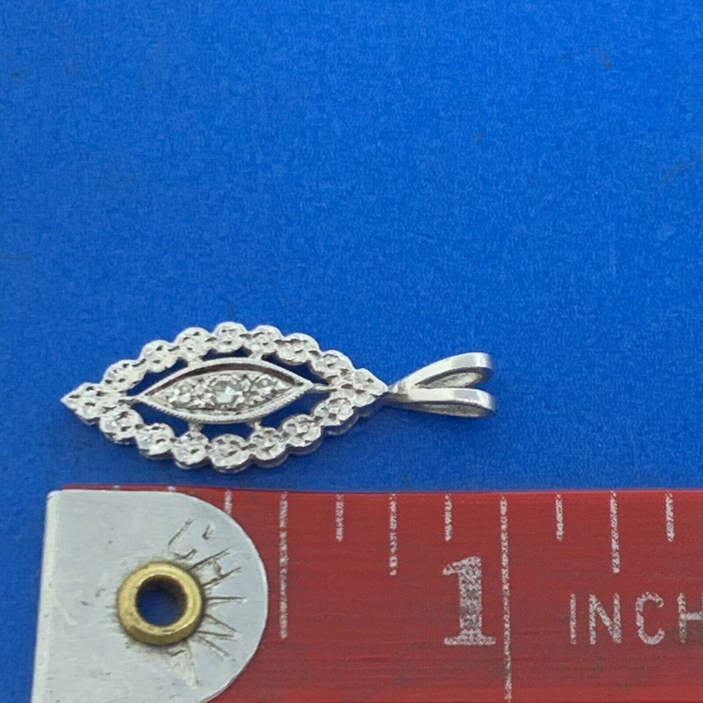 Vintage 14K White Gold Round Diamond Trio Marquise Shaped Pendant