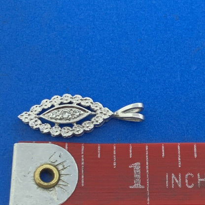 Vintage 14K White Gold Round Diamond Trio Marquise Shaped Pendant