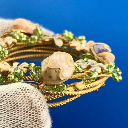 Gorgeous Gold Toned Rhinestone Glass Spring Easter Floral Wreath Pin Brooch