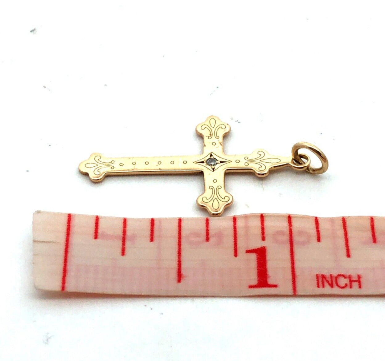 Designer 14K Yellow Gold Round Diamond Solitaire Polished Cross Pendant