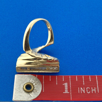 Unusual 10K Yellow Gold Diamond Spiral Fan Staircase Statement Cocktail Ring