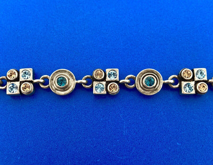 Designer M4M Silver Tone Blue Brown Swarvoski Crystal X O Toggle Bracelet