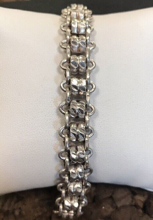 Vintage Heavy Sterling Silver 925 Unisex Biker Railroad Track Link Bracelet