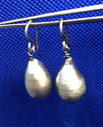 Designer 925 Sterling Silver Grey Teardrop Baroque Pearl Hook Dangle Earrings
