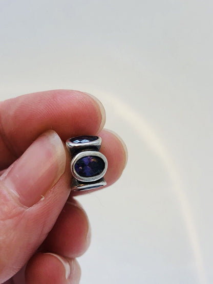 Designer Sterling Silver 925 Oval Purple Cubic Zirconia Slide Bead Charm