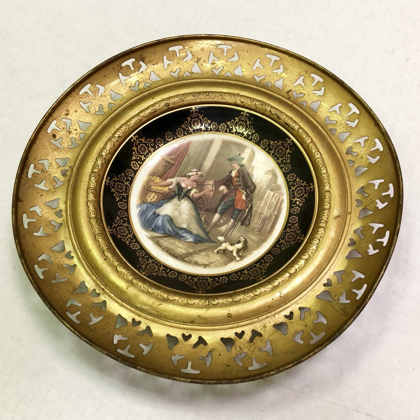 Vintage Regency Bone China England "Sweet Oranges" Brass Encased Wall Plate
