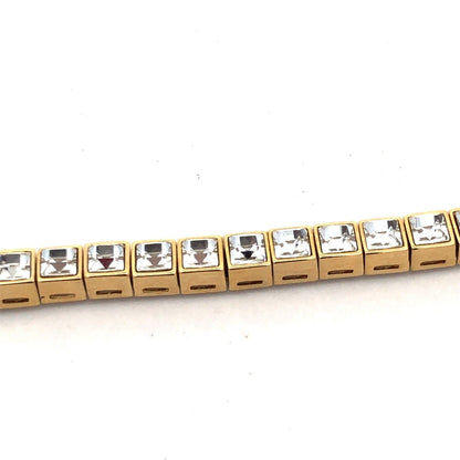 Swarovski Gold Tone Princess Cut Clear Crystal Statement Tennis Bracelet