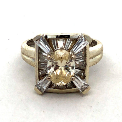 Designer PI 14K White Gold Oval Cubic Zirconia CZ Rectangle Engagement Ring