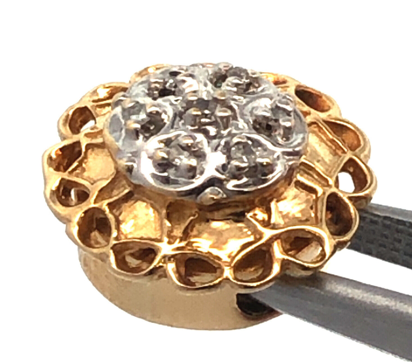 Designer KLJCI 14K Yellow Gold 2 Tone Diamond Round Flower Slide Bracelet Charm