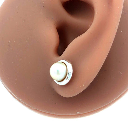 Designer 925 Sterling Silver Round Pearl Stud Earrings