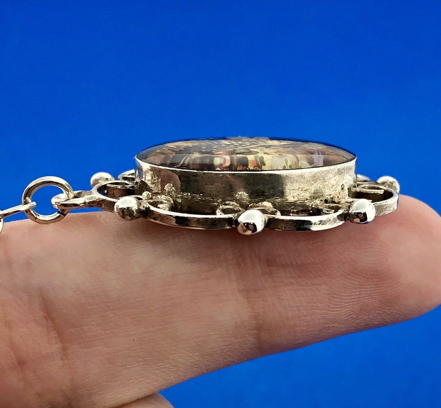 Designer ATI Sterling Silver 925 Resin Mary Religious Scroll Bead Necklace