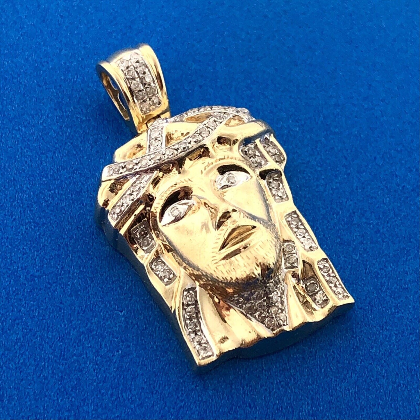 Designer 10K Yellow Gold Diamond Christ's Head Jesus Religious Petite Pendant