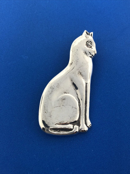 Retro 925 Sterling Silver Sitting Cat Kitten Siamese Scarf Pin Brooch Pendant