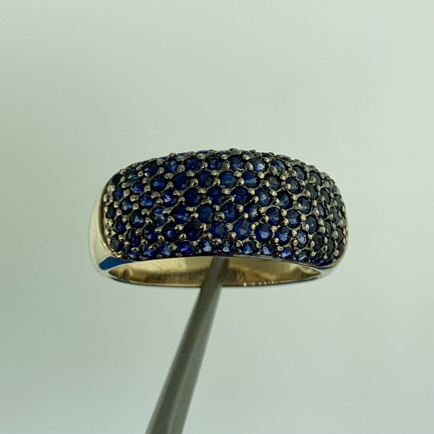 Designer CID 14K Yellow Gold Pave Blue Sapphire Band Ring