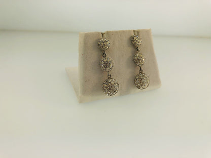 Retro Sterling Silver Cubic Zirconia Triple Drop Wedding Bridal Earrings