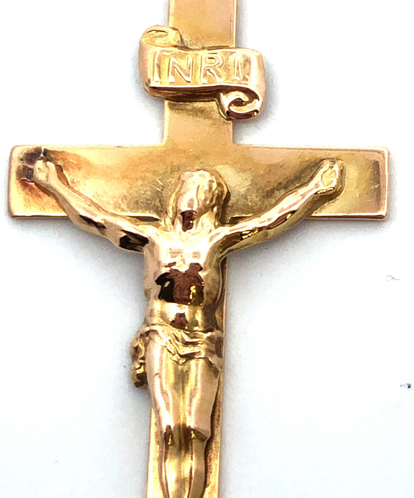 Designer 18K Yellow Gold Cross Crucifix Catholic Pendant