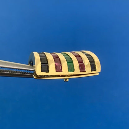 Designer 14K Yellow Gold Sapphire Ruby Emerald Modernist Enhancer Pendant